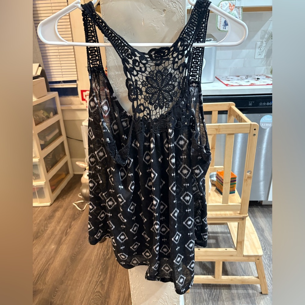 Black Crochet Lace Women Top